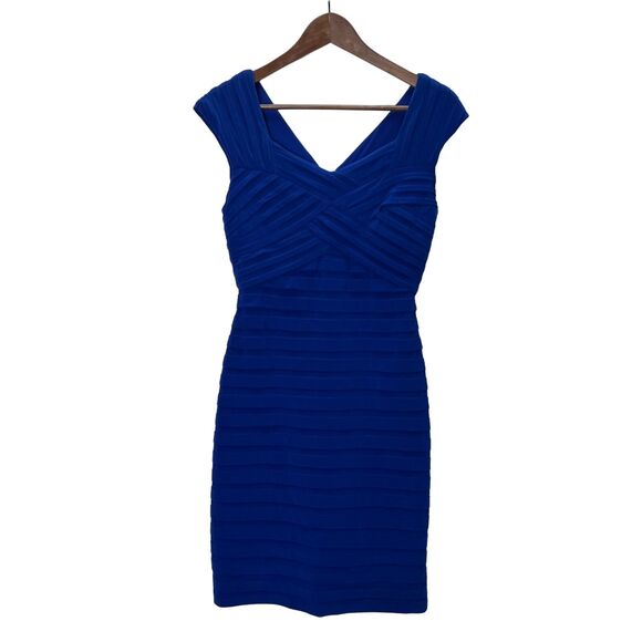 Adrianna Papell Dress Womens  4 Cobalt Blue Elegant Shutter Pleat‎ Party Event - Picture 1 of 8